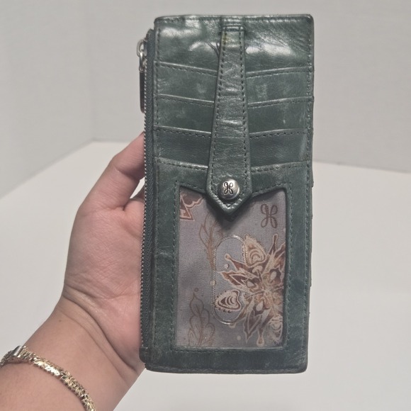 Hobo Linn Green Leather Snap Card Wallet Case Holder Organizer - Picture 3 of 8